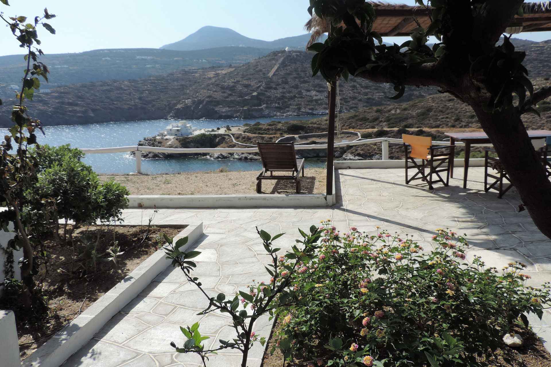 The patio of Studios Almira and Rigani at Kavos, Sifnos